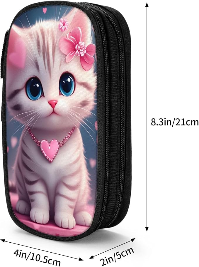 Cartoon Cat Cute Pencil Pouch, Oxford Cloth Pen Case With Double Zipper Compartments, Portable Stationery Organizer For Office Supplies, Travel Accessories Makeup Items