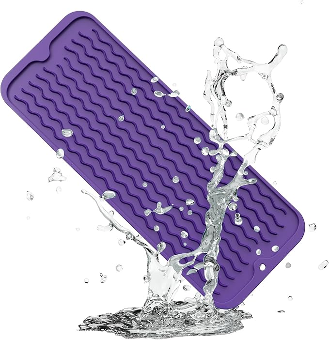 ZLR Small Dish Drying Mat for Kitchen Counter, 6"x17", Meadow Violet | Narrow Silicone Drainer for Apartment, Dorm & RV, Wavy Ridges Quick-Dry, Non-Slip, Rolls Up, Dishwasher Safe