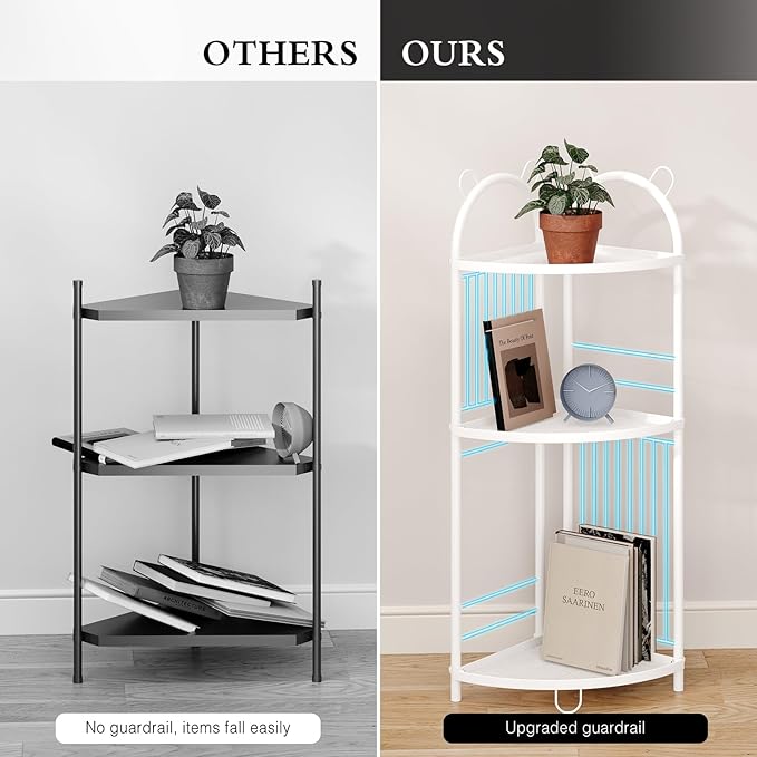 CICUFY Small Corner Shelf Metal Bathroom Corner Shelf 3 Tier Bathroom Stand Toilet Paper Storage Standing Shower Caddy Organizer Toilet Shelf Unit (White)