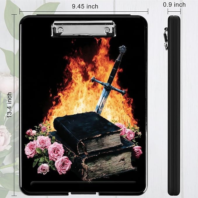 Heavy Duty Storage Clipboard, Slim Nursing Clipboard with Internal Pen Case, Portable File Organizer Case for A4 Letter Size Paper Office Medical Professionals, Flame Book Rose