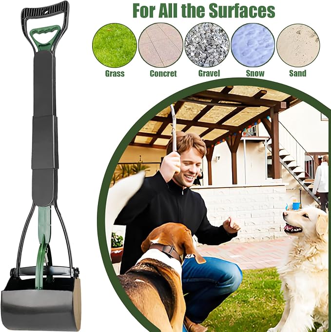 ienjoyed Pooper Scooper, Large Pooper Scooper for Dogs Heavy Duty, Dog Pooper Scooper with Long Handle & High Strength Durable Spring, Foldable Dog Poop Pick Up (32-inch) (Dark Green)