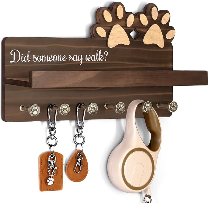 MTERSN Cute Dog Leash Holder for Wall for Pet Station Organizer, Brown