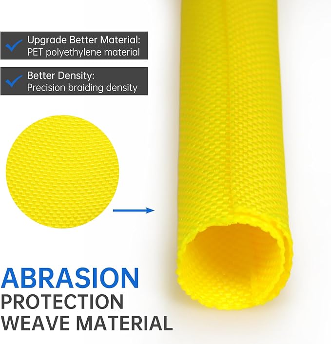 Split Braided Cable Sleeve，Flexible Wire Loom Tubing, Automotive Cord Protector Pet Proof, Cable Management for Computer TV Electric Wires Harness 16ft (Yellow, 5mm（3/16")