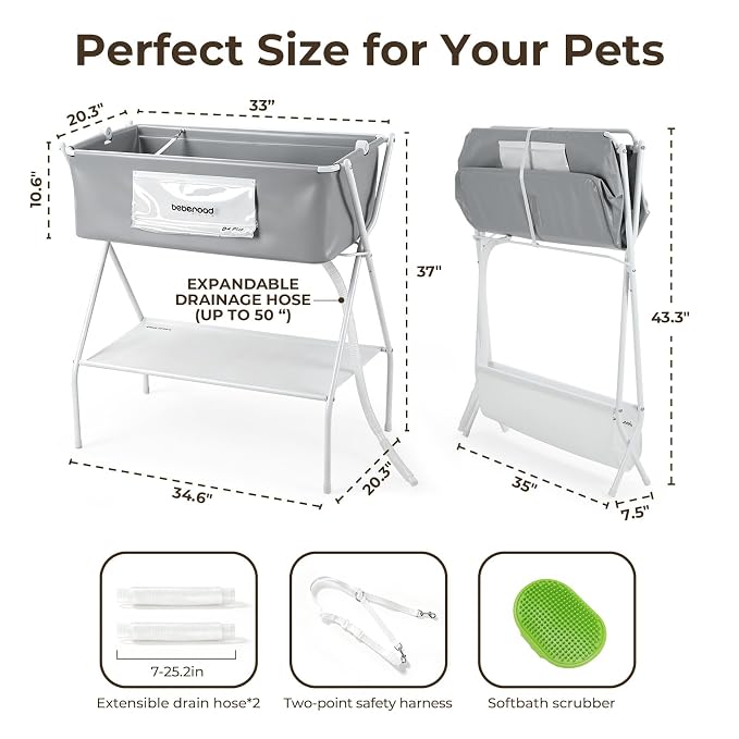 Dog Bathtub Dog Washing Station with Scrubber for Medium Dogs 135lbs or Two Small Pets, B4 Plus Foldable Dog Tub for Bathing and Grooming, Portable Collapsible Dog Shower Tub