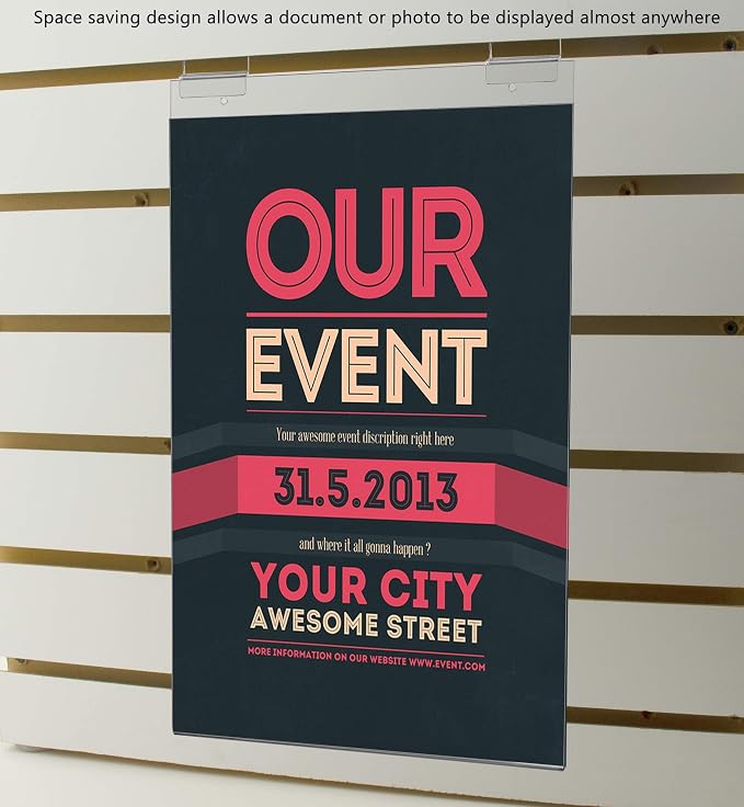 Marketing Holders 2 Pack Slatwall Sign Holder for 11" x 17" Large Announcements Clear Acrylic Ad Sleeve Slot Wall Mount for Hours of Operation Price Sheets and Flyers for Offices and Hotels