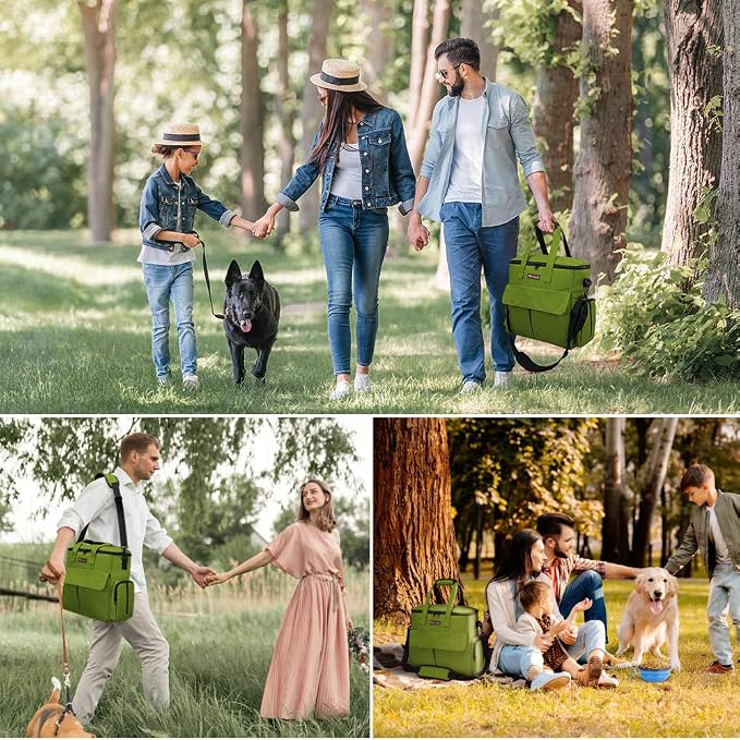 Modoker Weekend Dog Travel Bag Set with 2 Food Bags, 2 Bowls and Mat,Green | Dog Travel Accessories Organizer for Camping and Road Trips with Roomy Storage, Multiple Pockets and Water-Resistant Oxford