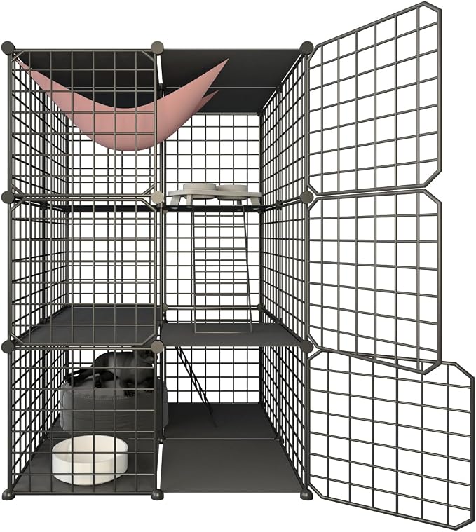 Indoor Cat Cage Enclosure DIY,Cat Playpen Catio Thick Metal Wire Kennels for 1-3 Cats Kitten Cage Detachable Patio Cat Crate （Only Cage）