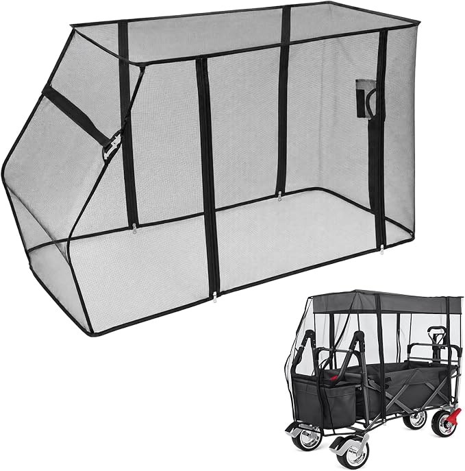 Wagon Mosquito Net Cover for Folding Wagon, 35" L x 20" W Fine Mesh Bug Screen with Zipper, Outdoor Camping Cart Cover for Garden, Picnic and Beach