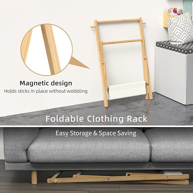 BAMBOOHOMIE Baby Clothing Rack for Baby Shower Pets Dolls, Baby Clothes Rack with Storage Shelf & Double Rods, Toddler Clothes Rack, Mini Closet Baby Shower Rack (Natural)