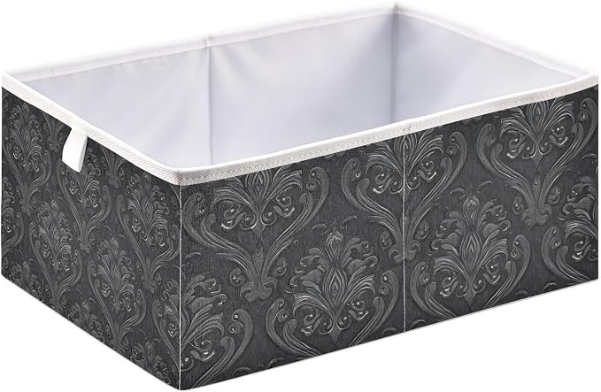 Black Damask Cube Storage Bins Collapsible Fabric Storage Baskets Large Clothes Organizer Box for Bedroom Living Room Study Room 11×11×11 In
