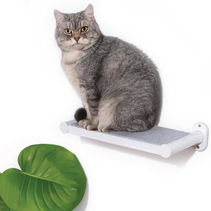 Cat Wall Shelves, 17" x 8" Cat Wall Furniture with Felt Pad, Simple and Modern Design Wal Mounted Platforms for Pet Sleeping and Playing, Easy to Install and to Clean(White)