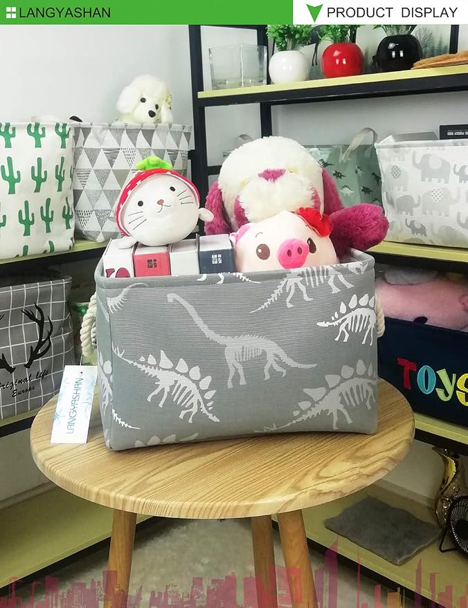 Rectangular Thick Storage Bin Household for Closet Kitchen Office Dinosaur | Foldable Space Saving Canvas Fabric Laundry Hamper with Handles Organizer for Boys Girls Bedroom Shelf Gifts Baskets