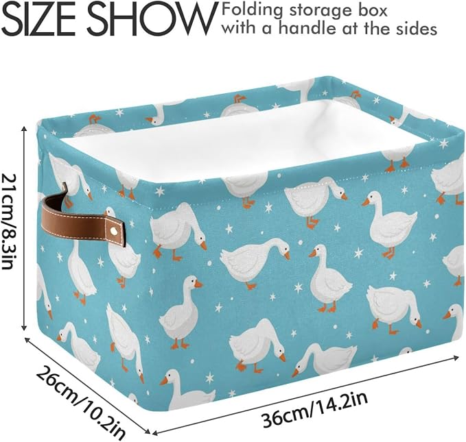 DOMIKING Ducks Blue Stars Rectangular Storage Bin Basket with Handles - Organizer Bin for Books Laundry Basket for Clothes Playroom Pets