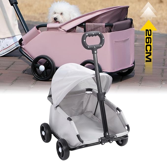 banapoy Foldable Pet Stroller with Canopy, 4 Wheels Pet Strolling Cart for Small Dogs Cats, Lightweight Easy Assembly, 1 Hand Fold, Outdoor Use (Gray)