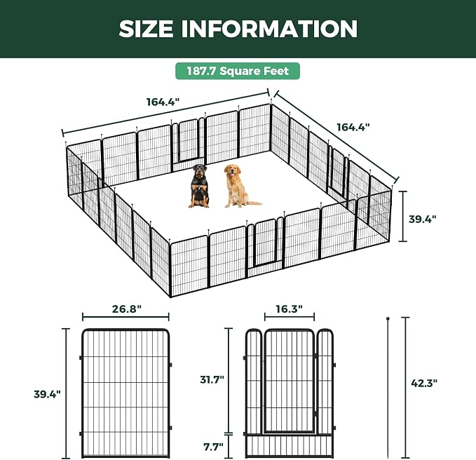 FXW Rollick Dog Playpen, Indoor, Yard & RV Camping, 40" H, 24 Panels | Easy setup, Heavy-duty, DIY layouts, for Medium & Large Dogs, Patented