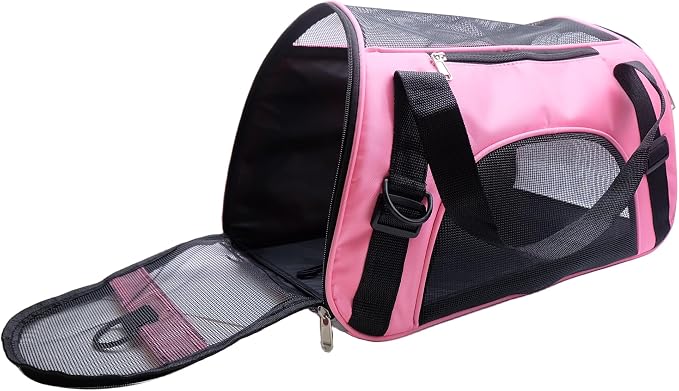 ZaneSun Cat Carrier,Soft-Sided Pet Travel Carrier for Cats,Dogs Puppy Comfort Portable Foldable Pet Bag Airline Approved (Medium-LightPink)