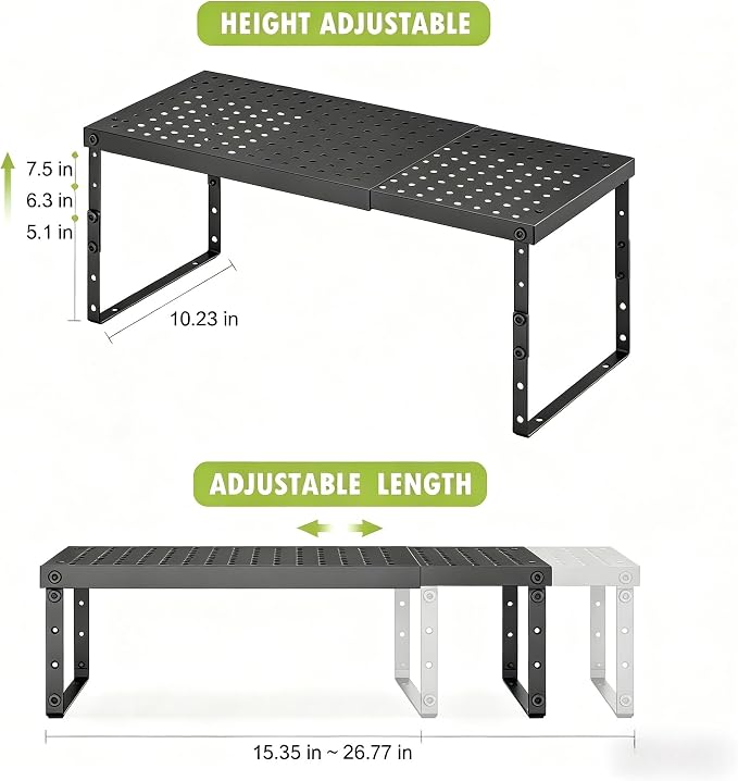 RUILALIFE Expandable Cabinet Organizer Shelf With Adjustable Height, Stackable Kitchen Countertop Organizer Rack, Adjustable Shelf Riser For Kitchen Counter, Pantry, Cupboard, Desk, Tabletop