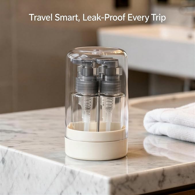 4-in-1 Travel Bottle Set, 4 Pcs 1.2 oz Refillable Containers, Leak-Proof Toiletries Kit with Cup and Labels, 2.8 x 4.8 in Portable Dispenser for Shampoo Lotion, Travel Business Trip
