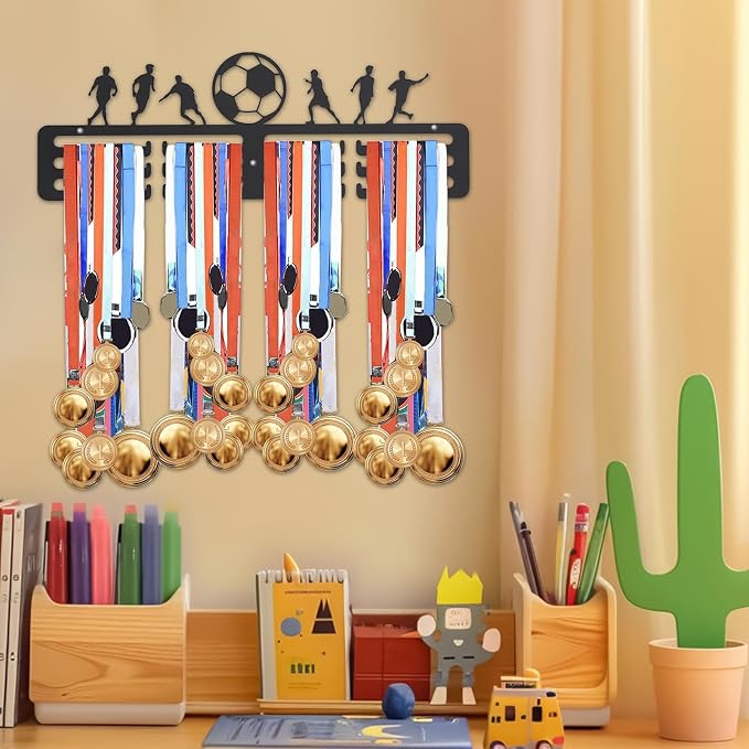 Award Hanger Football Theme Running Storage | Wall Mount Prize Rack for Runners Players Swimmers Gymnasts Athletes Winners Bedroom Office Gym Living Room