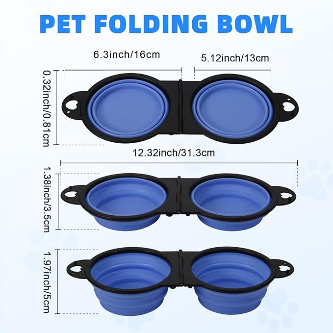 Collapsible Dog Dual Bowls, 2-in-1 with Locking Clip for More Stability 180 Degree Flip Portable Dog Travel Bowl for Water and Food Pet Food Drinker (Light Purple)