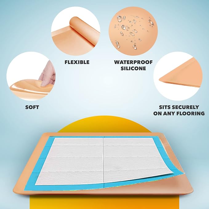 Skywin TidyFriend Travel Friendly Dog Pee Pad Holder Fits Up to 24” x 24” Wee Wee Pee Pads - Flexible Rollable Silicone Mat with Soft Edge - Quick Wipe & Potable Dog Pad Holder (Beige) | Stable Grip, Raised Edges, Quick-Wipe Silicone Surface Dog Potty ...