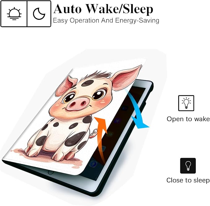 for Microsoft Surface Pro 7 Plus,Surface Pro 7/6/5/4 12.3" Tablet Case,Auto Wake/Sleep,Adjustable Stand Protective Cover - Cute Cartoon Pig