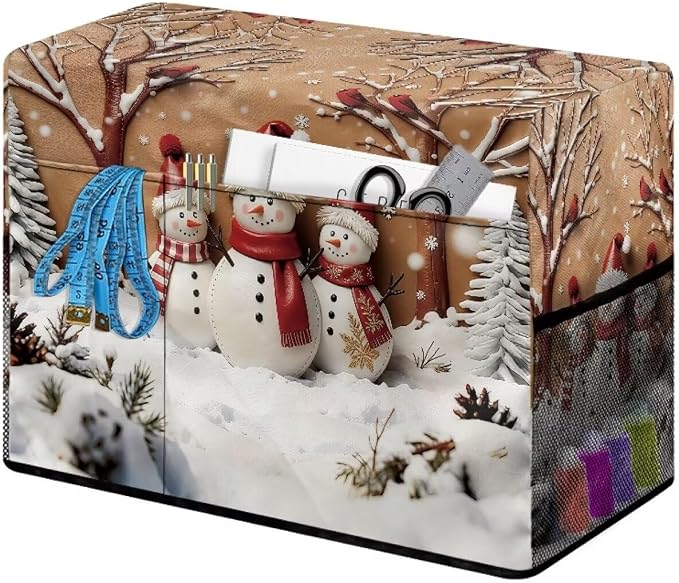 Sewing Machine Cover,Christmas Snowman Scene Print | Dust & Pet Hair Protection,Fits Standard Singer, Brother and Janome Machines, Protecting & Decorating Your Sewing Space