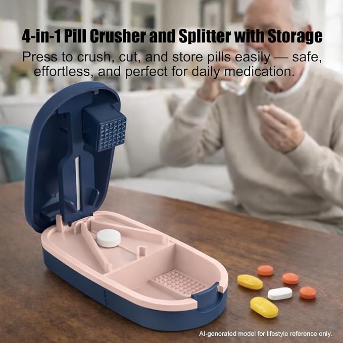 Pill Cutter and Crusher, Tablet Splitter with Pill Storage – Blue