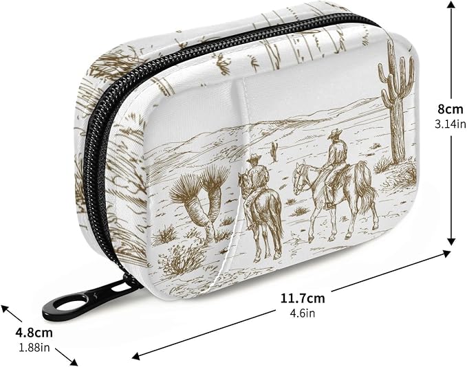 Ollabaky American Wild West Desert Cowboys Cactus Pill Organizer Travel Pill Cases Bag Portable Pill Container 7 Days Pill Box Organizer Vitamin Supplement Holder with Zipper for Family
