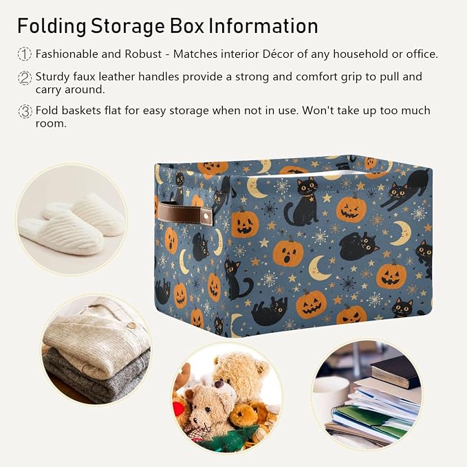 Kigai Storage Basket, Fabric Collapsible Closet Organizer Bin | Halloween Pumpkins Waterproof Foldable Canvas Basket with Handles for Shelves, Nursery, Closet, Bedroom & Bathroom