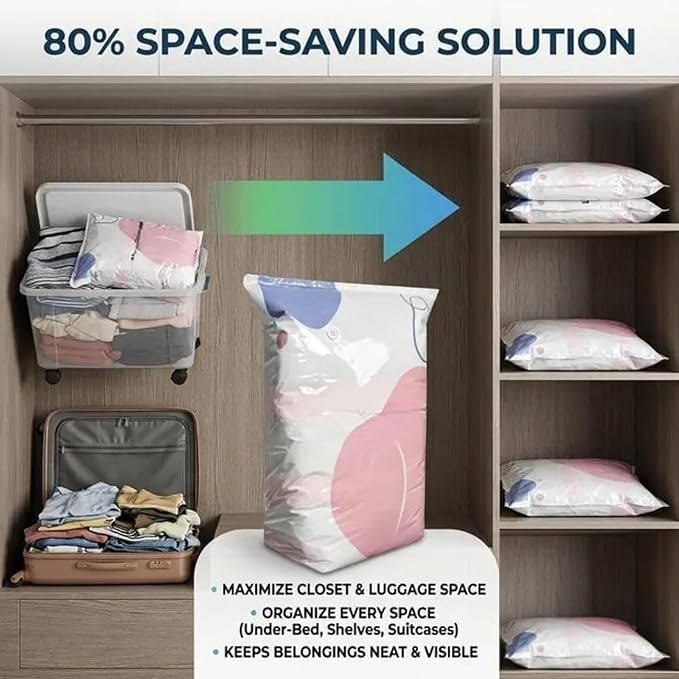 Large-Capacity Vacuum Bags – No Pump Needed, No Pump 3D Large Vacuum Storage Bag Compression Bags, Life Space Creator Storage Bag for Jumbo Clothes Bedding,Comforters,Off‑season Gear (2L)
