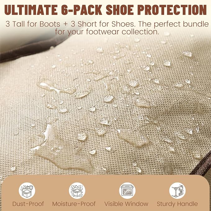 6Pack Beige Boot Storage Bag, Dustproof Boot Bags For Cowboy Boots, Boot Bags For Travel, Boots Protector Storage, Clear Boot Storage Bags for Under the Bed