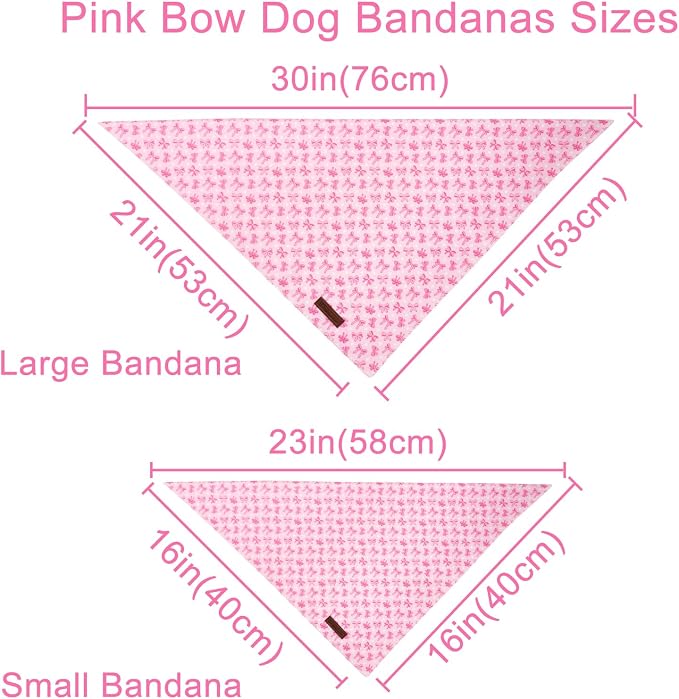 Pink Bow Dog Bandana, Bowtie Puppy Bandana for Girl Female Dogs, Soft Cotton Pet Triangle Bid Scarf Kerchief for Girl Boy Dogs or Cats