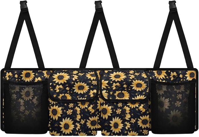Dreaweet Sunflower Car Trunk Organizers for Women Collapsible Trunk Organizer for SUV with 4 Big Pockets Car Storage Accessories Interior Easy to Install Multifunctional Car Seat Back Storage Bag