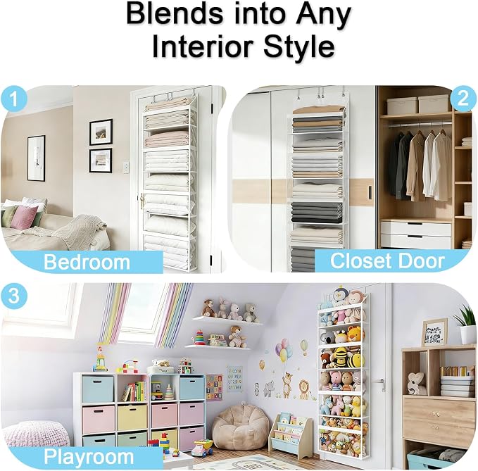 Heavy Duty Stuffed Animal Storage, 4-Tier Clear Extra Large Over The Door Organizer for Stuffies, Baby Ideas Holder, Toy Plush Hanging Organizer Big Girls Toddler Bag Animals Stuffy, White