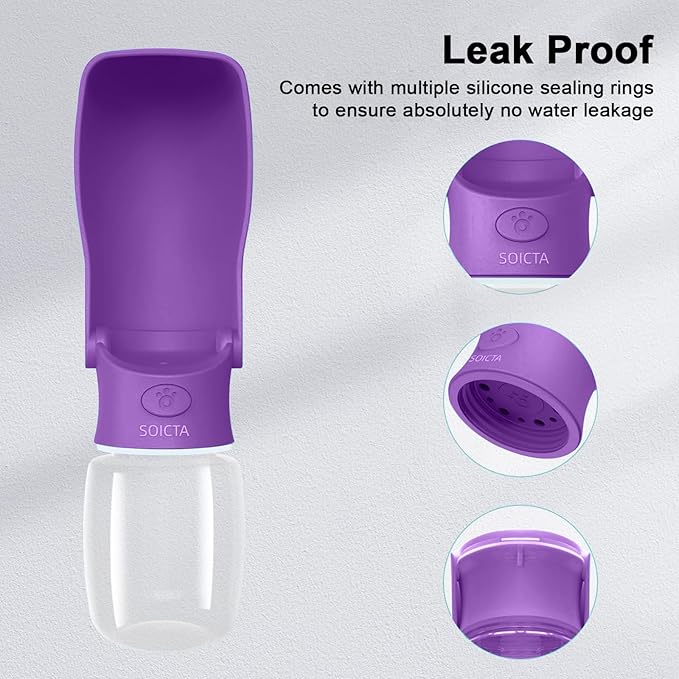 Portable Dog Water Bottle for Walking – 19oz / 12oz Foldable Pet Water Dispenser for Puppies, Medium & Large Dogs – Leak Proof Travel Water Bowl for Small Animals Dog Accessories (12OZ Purple)