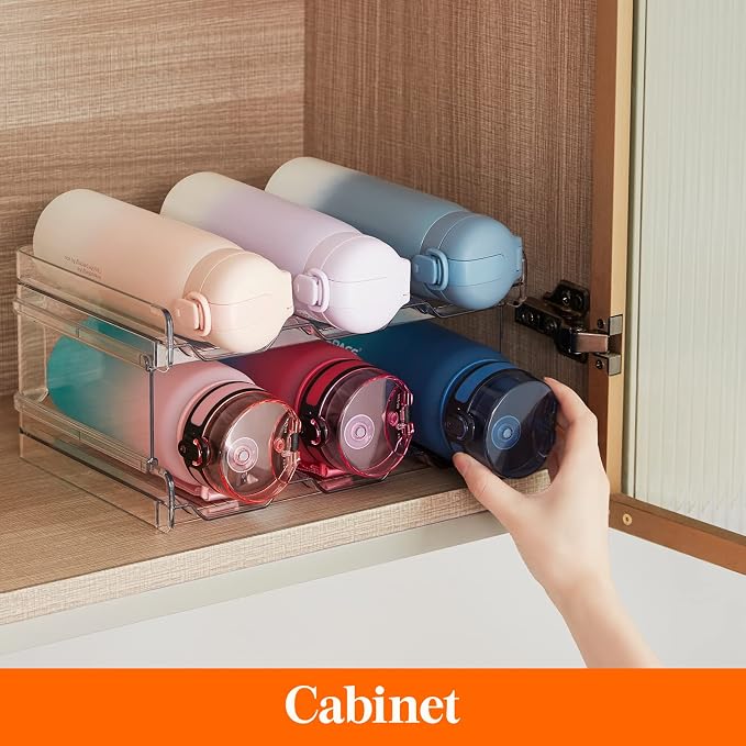 Lifewit Stackable Water Bottle Organizer for Cabinet, Clear Tumbler Holder | Large Slot for Up to 32 oz Cups, Plastic Wine Rack for Fridge, Pantry, Kitchen Organization & Storage, 2-Tier Holds 6, 3 Pack