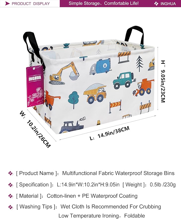 Rectangular Vehicles Storage Basket Fabric | Gifts Bag for Toys,Books,Clothes,Gifts,Pets-Perfect for Home,Office,Nursery,Dorm,Shelf