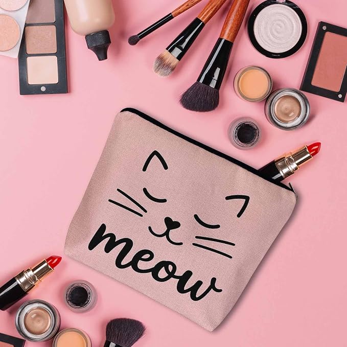 Cat Cute Cosmetic Bags For Women, Funny Kitten Cat Face Meow Roomy Makeup Bag Toiletry Bag Accessories Organizer Storage Bags Makeup Pouch For Travel Business Gym Camping Bathroom, Pink