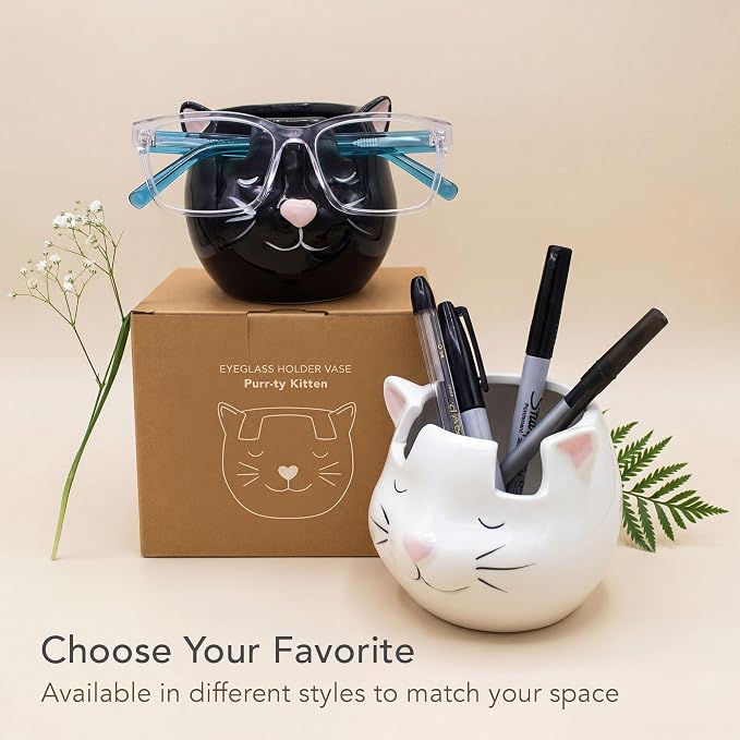 White Cat Eyewear Holder, Multi-Purpose Accessories for Makeup and Stationery, Compact and Cute
