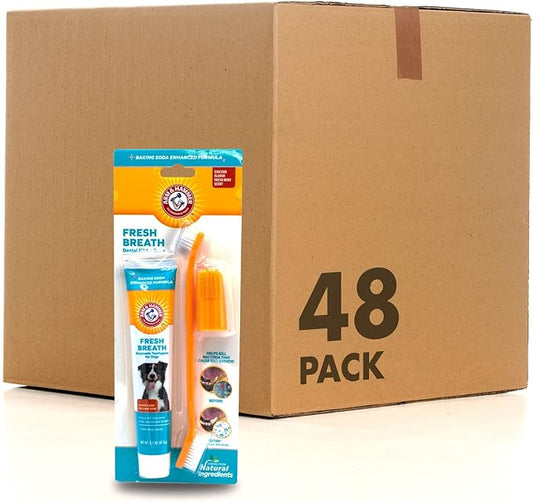 Arm & Hammer for Pets Fresh Breath Enzymatic Dog Dental Care Kit, Dog Toothpaste Kit with Toothbrush and Finger Brush for Tartar Control and Oral Hygiene, Chicken Flavor, 2.5 oz, 3-Piece Kit - 48 Pack