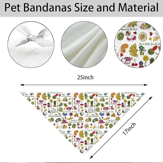Tropical Fruit Dog Bandana, Watermelon Kiwi Avocado Pattern Pet Triangle Scarf for Small Medium Dogs, Cute Puppy Bandana for Daily Wear Picnic Birthday Party Family Photos