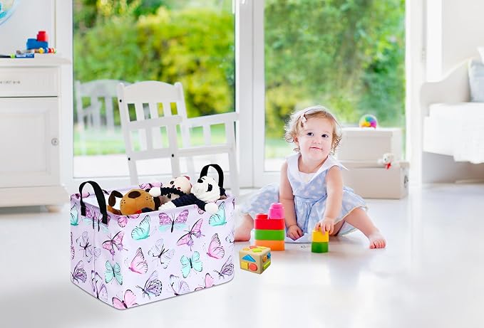 Kid Clothes Storage Basket Gift Shelf Basket Toy Storage Bin, Nursery Basket Organizer Box for Children With Handles for Room Deco (Butterfly)