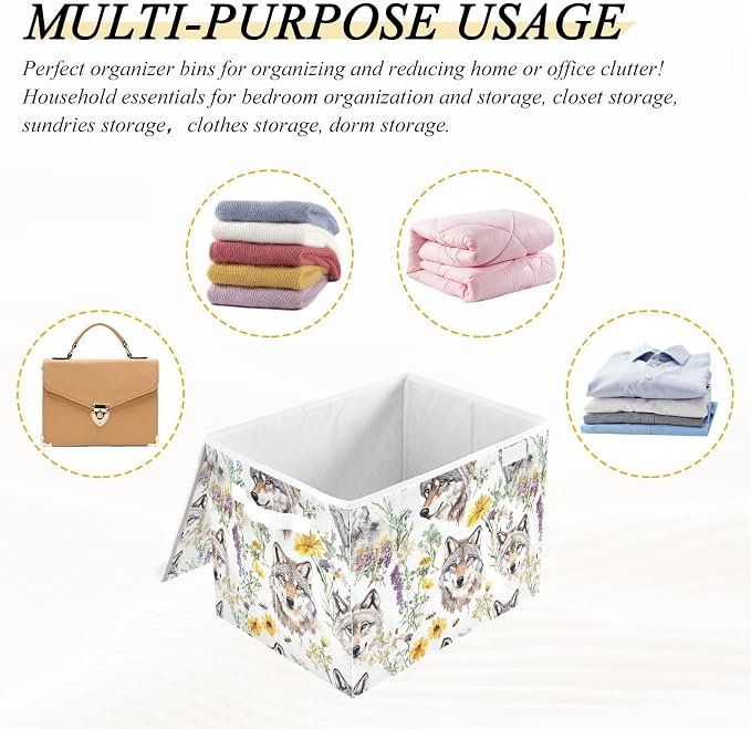 Aesthetic Wolf White Storage Bins Box Storage Container Lidded for Clothes Small Spaces