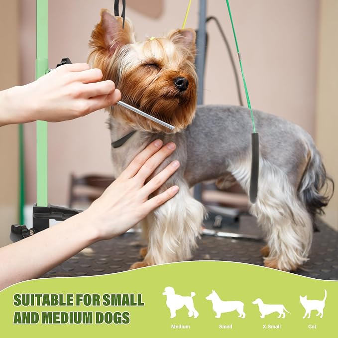 getlstub Dog Grooming Arm with Pet Grooming Hammock, 35" Pet Grooming Table Arm with Adjustable No Sit Haunch Holders, Dog Grooming Stand with Loop Noose for Small and Medium Pets, Green
