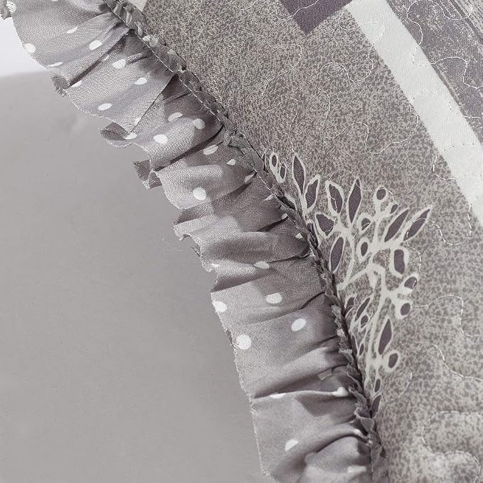 Brilliant Sunshine Grey Heartlove Ruffle Pillowshams Set, 18"x18" | Patchwork Design with Ruffles, Quilted Pillow Covers Set, Washable Throw Cushion Cases for Couchs and Beds, Pack of 2