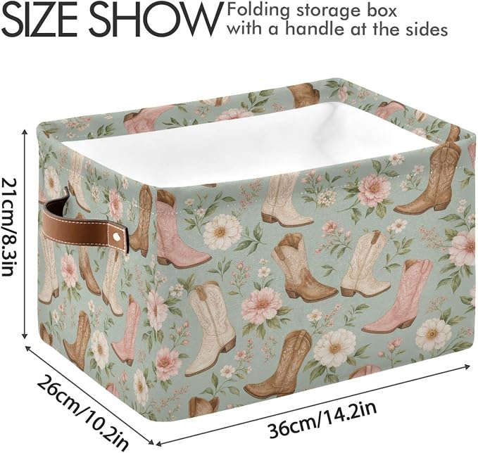 Kigai Storage Basket, Fabric Collapsible Closet Organizer Bin | Western Print Waterproof Foldable Canvas Basket with Handles for Shelves, Nursery, Closet, Bedroom & Bathroom