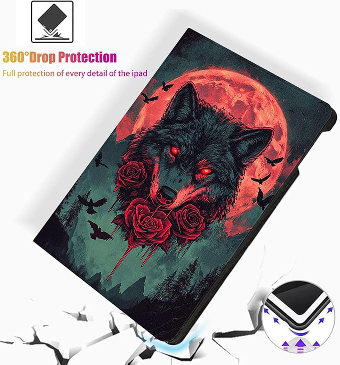 for Microsoft Surface Pro 11/10/9-13" 2024/2022 Tablet Case,Auto Wake/Sleep,Adjustable Stand Protective Cover - Dark Wolf Moon