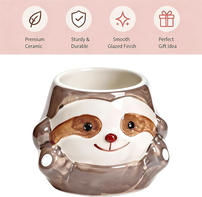 Ceramic Sloth Shaped Pen Pencil Holder for Desk Decoration Accessories Sloth Decor Makeup Brush Pen Cups Succulent Plant Pot Office School Ideal Gifts for Women, Mom or Birthdays