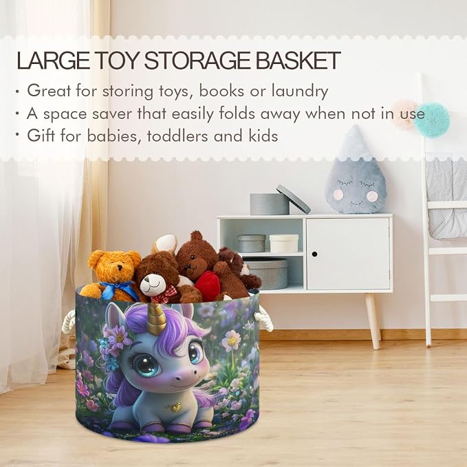 DOMIKING Large Storage Basket for Toys Unicorn Dreamy Green Storage Bin Box Organizer Basket for Laundry Hamper Kid's Room Baby & Dog Toy